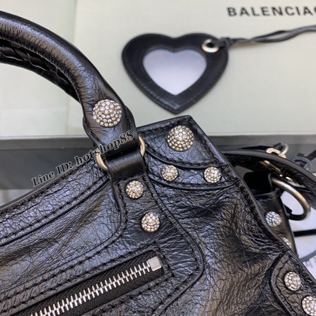 Balenciaga專櫃爆款油蠟黑帶鑽手提女包 638515 巴黎世家Neo cagole機車包 fyj2002